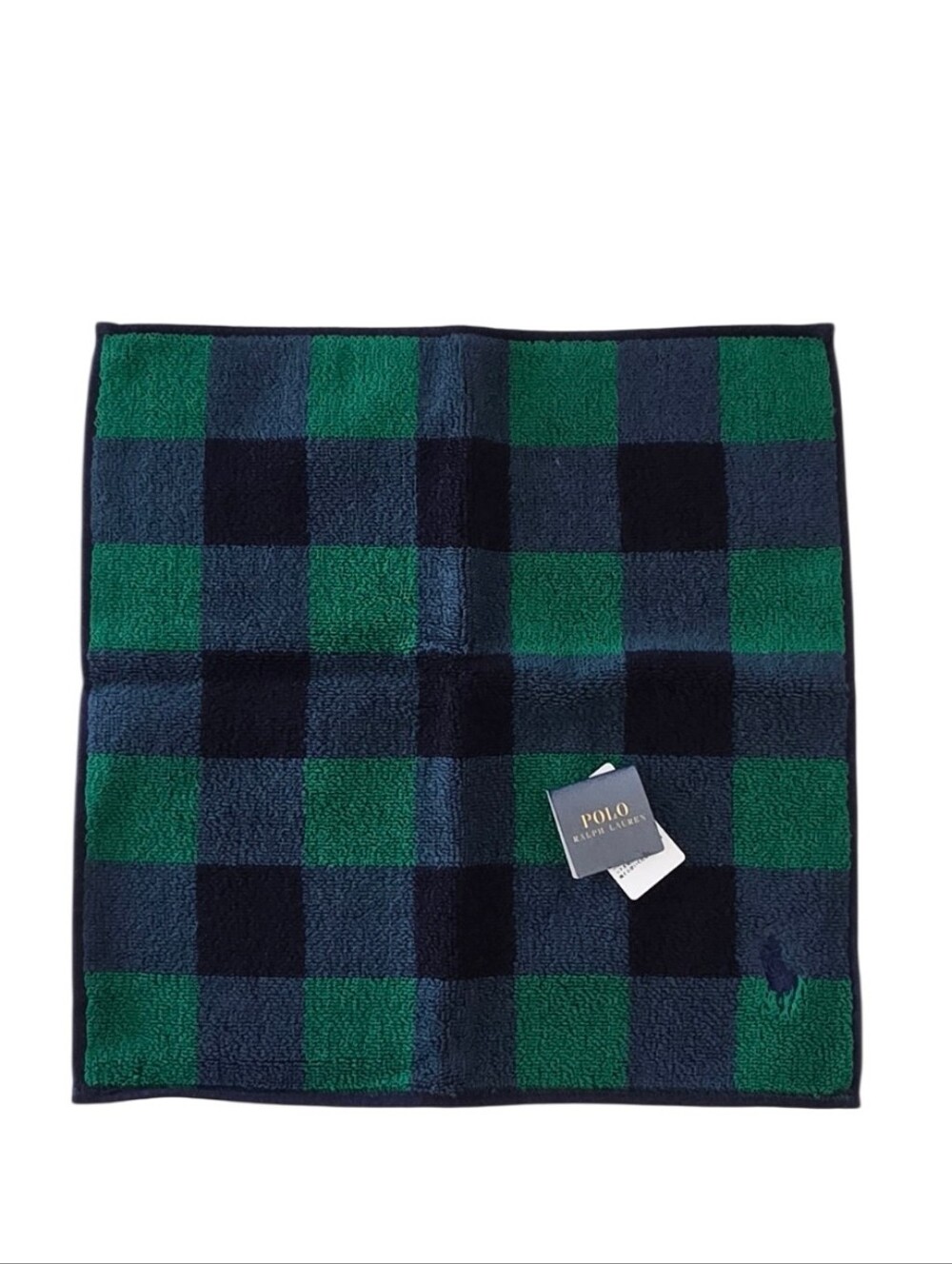 Polo Ralph Lauren Buffalo Check Hand Towel NWT Made in Japan Green Navy - Picture 2 of 6
